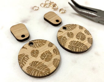 Monstera leaf pattern Bamboo Wooden Earring parts / findings / blanks / components - Jewellery making