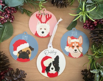 Personalised Christmas ornament - Dog - laser cut acrylic bauble with UV printed design - custom