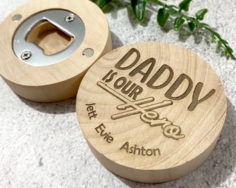 Beer Bottle opener magnet - laser engraved wooden - Personalised - Dad - Father's Day gift - Present
