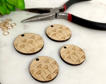 Dandelion pattern Bamboo Wooden Earring parts / findings / blanks / components - Jewellery making