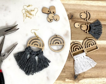 Macrame Boho Rainbow Bamboo Wooden Earring parts / findings / blanks / components - Jewellery making DIY
