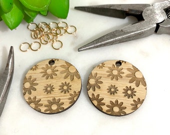 Daisy pattern Bamboo Wooden Earring parts / findings / blanks / components - Jewellery making