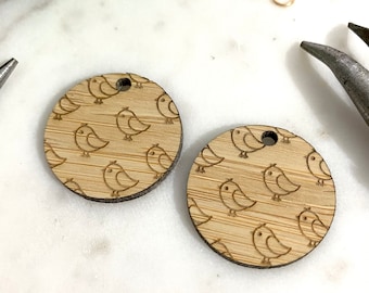Bird drawn Bamboo Wooden Earring parts / findings / blanks / components - Jewellery making