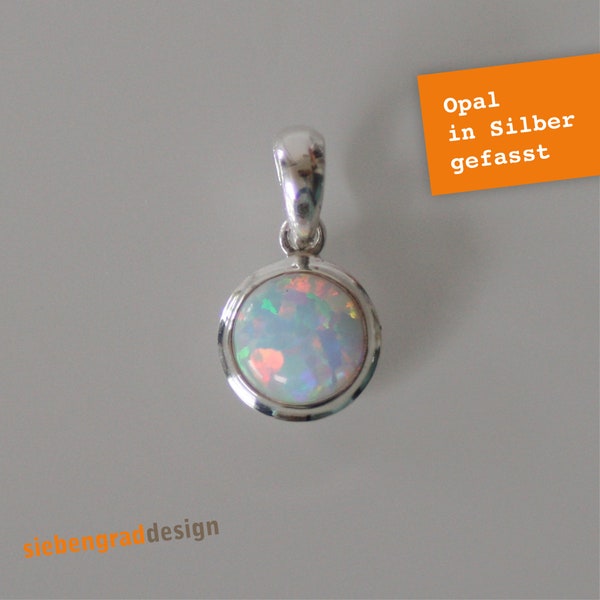 Zierlicher Silber-Kettenanhänger mit Opal - rund - glitzernd - Silber 925