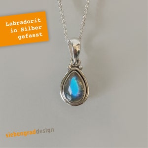 Silver necklace with pendant - Labradorite - Drop - AJOH SW - Silver 925