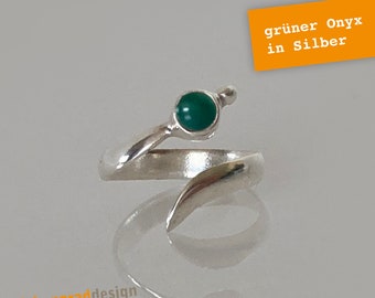 Sterling silver toe ring - curved - green onyx - size adjustable - silver 925