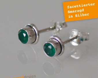 Silber-Ohrstecker mit facettiertem indischen Smaragd - filigran verziert - DEL SWM TA - Silber 925