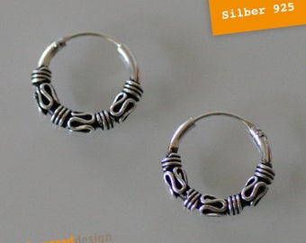 Silver Earrings - 14 mm - Silver 925 - 3-piece cord pattern