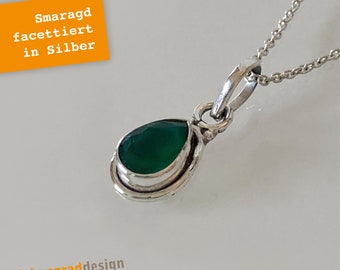 Silberkette - indischer Smaragd - Tropfen SW - filigran - Silber 925 - Collier - TAOH