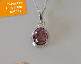 Silberkette - Turmalin - rosa - oval - Silber 925 - Collier - AJ