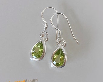 Silber-Ohrhänger mit facettiertem Peridot - kleine Tropfen - MA