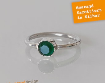 Silber Ring - indischer Smaragd - facettiert - Silber 925 - 3406 - verschiedene Größen