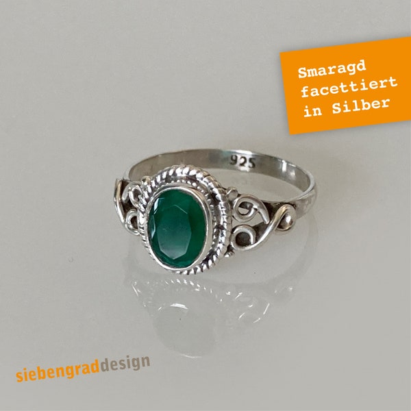 Silber-Ring - facettierter indischer Smaragd - oval - Silber 925 - TAD - verschiedene Größen