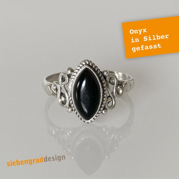 Silver ring - onyx - pointed ellipse - silver 925 - various sizes