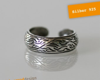 Toe ring 925 silver - "floral" - curved