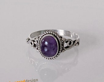 Silver ring - 925 silver - amethyst - oval - decorated - SRTA14 - 925 silver - various sizes