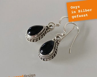 Decorated Silver Earrings with Onyx - Drops - TA - Silver 925