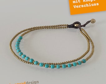 Anklet - 2 strands - brass beads - turquoise - beads - 2