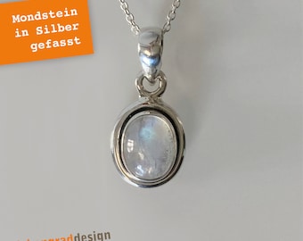 Silberkette - Mondstein - oval - Silber 925 - AJOV