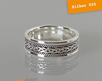 Band ring "braided" silver 925 - wide - large sizes