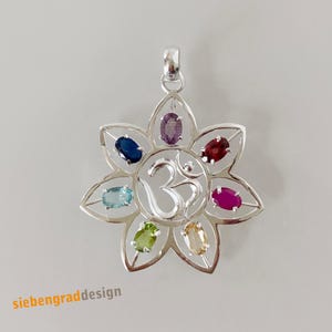 Chakra Pendant OM - 7 Chakra Stones - Yoga Necklace - 925 Sterling Silver - Amulet