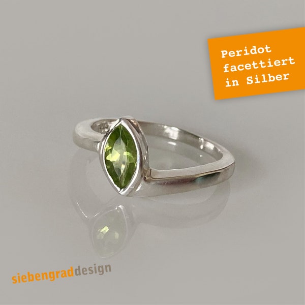 Silber-Ring - Peridot - facettiert - spitze Ellipse - Silber 925 - AJ - verschiedene Größen