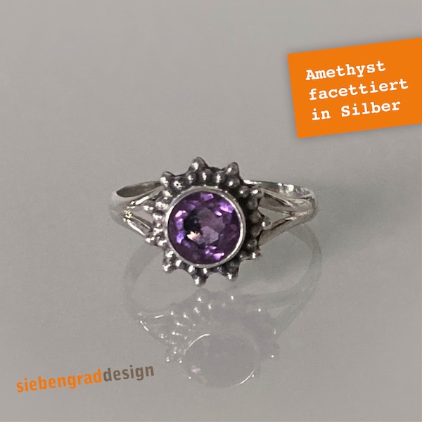 Silber-Ring - facettierter Amethyst - Sternchen - Silber 925 - SRTAD - verschiedene Größen