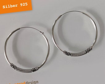 Silver hoop earrings - 35 mm - silver 925 - finely wrapped