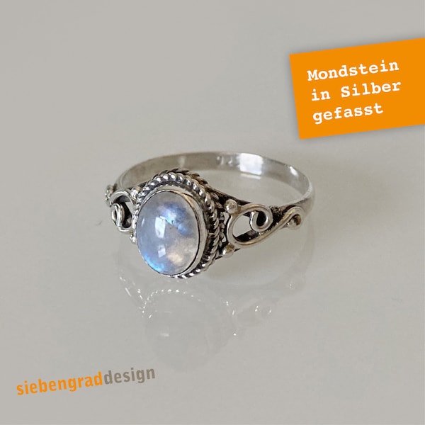 Silber-Ring - Mondstein - oval - Silber 925 - SRTA14 - Edelstein - verschiedene Größen