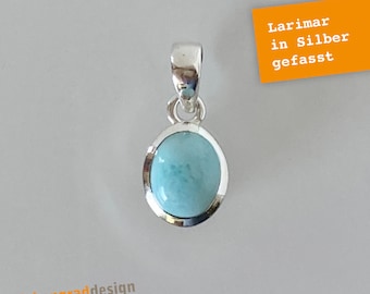 Silber-Kettenanhänger - Larimar - oval - schlicht - Silber 925- MAFR