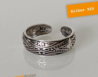 Toe ring 925 silver - "Ethno geometric" - curved