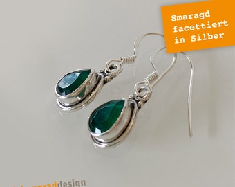 Silver earrings - faceted Indian emerald - drops - SW - DEL