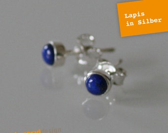 Silver stud earrings with lapis lazuli - round - 4 mm