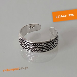 Toe ring 925 silver cord pattern image 1