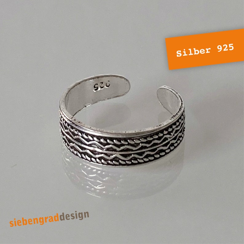 Toe ring 925 silver cord pattern image 1