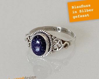 Silver ring - blue gold - oval - decorated - SR14 - 925 silver - various sizes