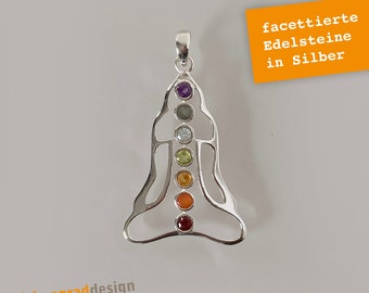 Chakra Anhänger - 7 Chakra Steine - Yoga Halskette - Meditation - Silber 925 - Amulett - Silber 925