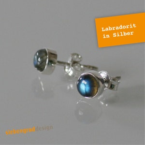 Silver stud earrings labradorite 5 mm round AJ image 1