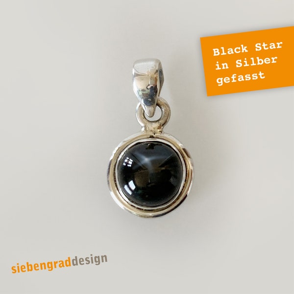 Silber-Kettenanhänger - Black Star - rund - VI 12 - Silber 925 - Sterndiopsid