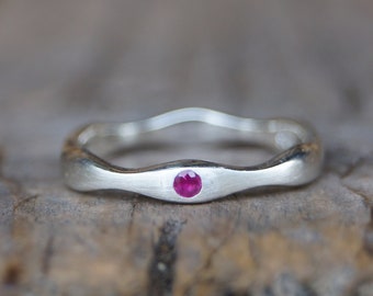 Delicate silver ring with ruby in ring size 53