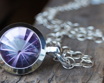 Amethyst Anhänger Bufftop Schliff 24mm Silber 925/- an Silber-Kette große Ösen mit Modul