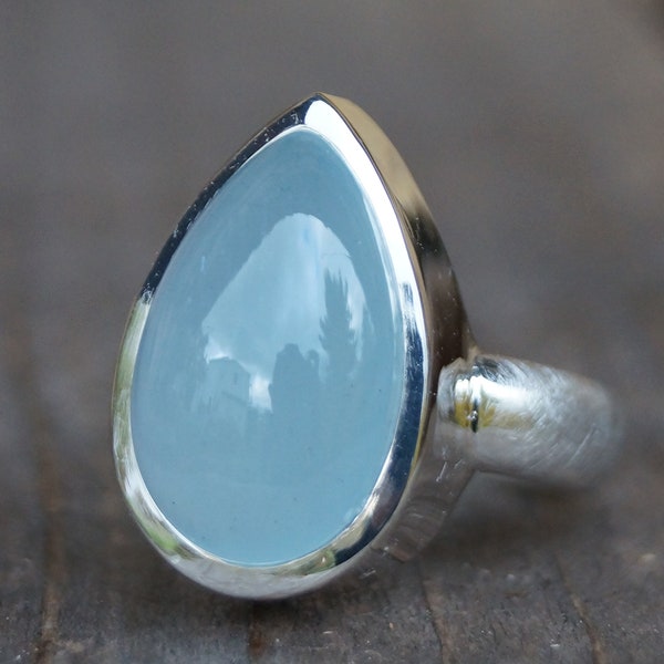 Außergewöhnlicher Ring und Edelstein ! Aquamarin Tropfen Ring Silber 925/- Aquamarin 16x10mm Ringweite 50 glänzend poliert/mattiert