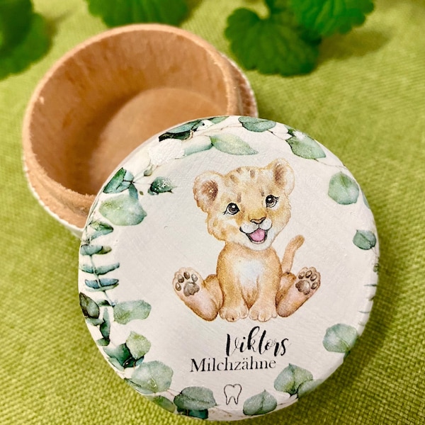 Boîte à dents avec sac en tissu personnalisé, motif lion, contenant pour dents de lait personnalisé avec prénoms