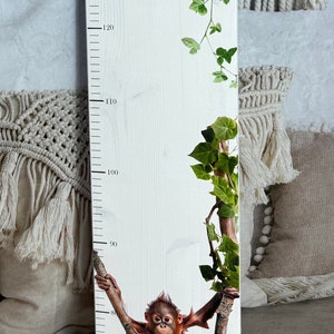 Gráfico de altura infantil, macaco fofo, orangotango, personalizado, 70 cm-160 cm, madeira maciça pintada de branco, presente de nascimento, batizado, Páscoa.