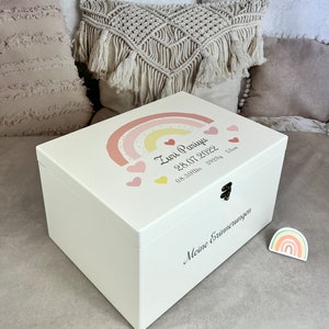 Baby Rainbow Memory Box, White Large, Memory Box, Wooden Box with Birth Dates, Birth Gift