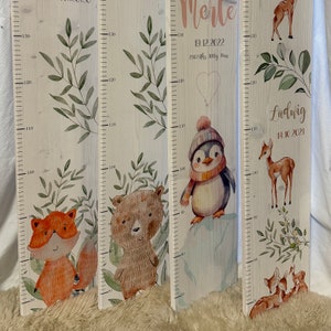 Kinder Messlatte, personalisiert,  verschiedene Motive - Bär, Fuchs, Reh, Pinguin, 70cm-160cm, Idee Weihnachtsgeschenk