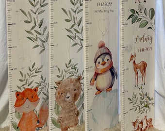 Children's measuring stick, personalized, various motifs - bear, fox, deer, penguin, 70 cm-160 cm, solid wood