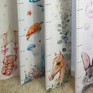 Children's measuring stick, personalized, 70 cm-160 cm, cute bunny with soap bubbles, solid wood