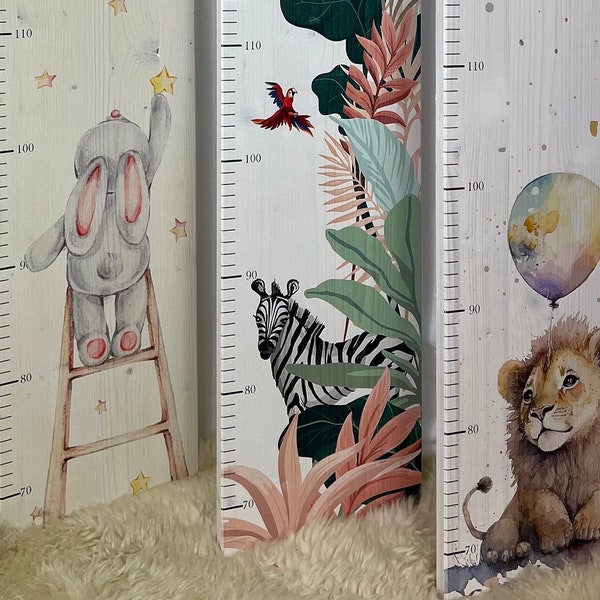 Children's measuring stick, personalized, various motifs - lion, rabbit, bear, jungle, sea animals, 70 cm-160 cm, solid wood