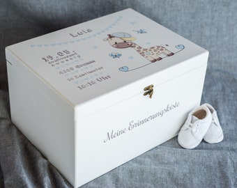 Giraffe Baby Memory Box, Large, White, Baby Birth Gift, Memory Box, with Birth Dates, Baptism Gift, Child Christmas Gift